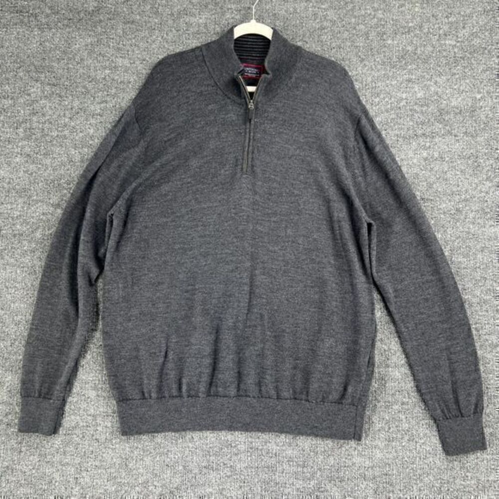Untuckit Sweater Mens XXL Gray Merino Wool 1/4 Zip Pullover Lightweight Layer